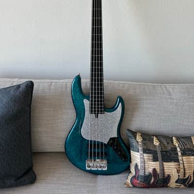 Modulus RevOLite Jazz 5 String Fretless 2024 - Blue/Silver Flake image 2