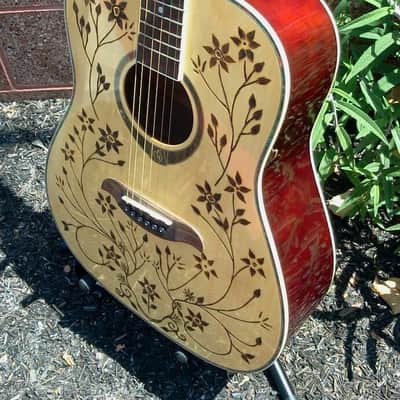 Seitzinger Custom Hand Engraved Pyrography Floral artwork Dreadnought Acoustic Guitar, DMS image 4