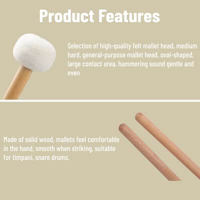 2Pcs Timpani Mallets Soft Felt Head Drum Sticks With Wooden Handle Percussion Mallets For Snare Drum Bass Drum Gong Cymbal image 4