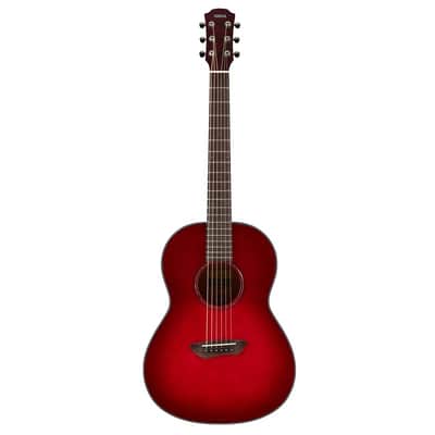 Yamaha Crimson Red Burst Parlor Guitar, Solid Sitka Spruce Top, Mahogany Back And Sides, Srt Passive Pickup image 5