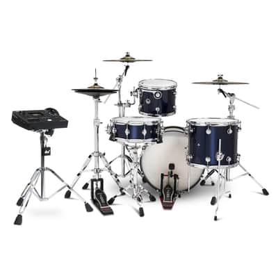 FREE TOM REBATE! - DW DWe 4pc Complete Electronic/Acoustic Drum Set w/Roland V51 Midnight Blue Metallic image 3