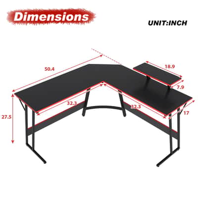 L-Shaped Music Producer Desk – Corner Computer Workstation with Raised Monitor Stand & Large Desktop image 7