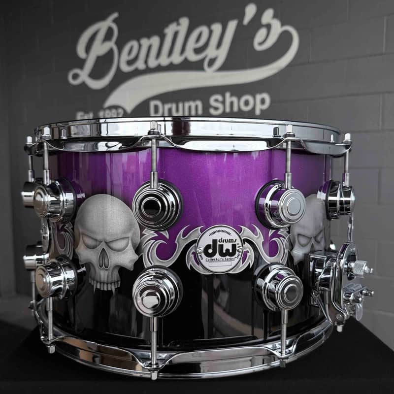 ~NEW~ DW Collector's Series SSC Pure Maple 8x14 Snare Drum in Exotic Sawblades & Skulls Graphics w/ Chrome Hardware image 1