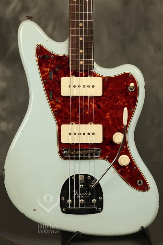 RARE custom color 1962 pre-CBS Fender Jazzmaster w/SLAB BOARD original SONIC BLUE over Sunburst image 1