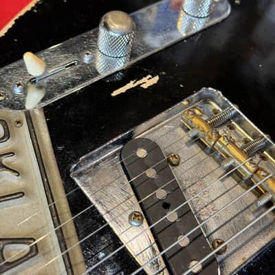 Custom Partscaster Double Bound Freakaster Telecaster Custom with Vintage Oklahoma License Plate Pickguard- Nitro Relic Aged Black image 8