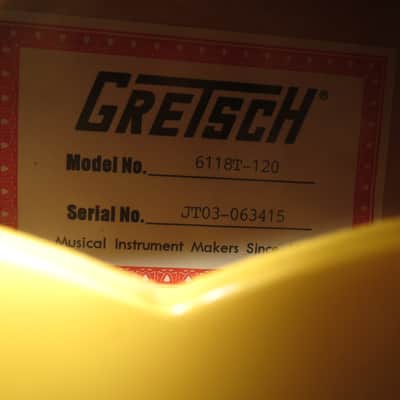 Gretsch G6118T-120 120th Anniversary 2003 Bamboo Yellow Natural TV Jones P'ups image 13