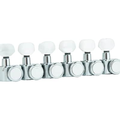 Guyker 6 In-line Guitar Locking Tuners – 1:18 Lock String Tuning Key Pegs Machine Heads for Folk Classical Acoustic Electric Guitar - Pearl Buttons, Chrome image 2