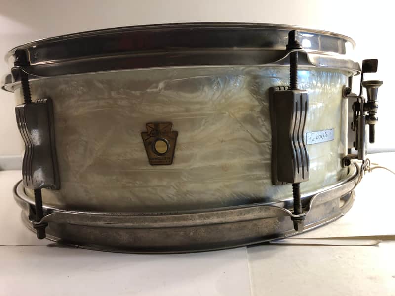 Ludwig No. 491 Pioneer 5x14" 6-Lug Snare Drum with Keystone Badge 1968 - 1969 - White Marine Pearl image 1