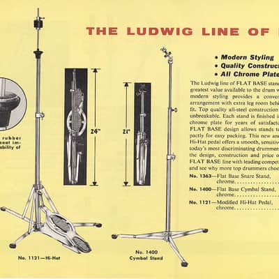 Ludwig (WFL) 5 Pc. Hardware Set, Two Cymbal Stands, Snare & Hi Hat Stands, Speed King Pedal - Late 1950s to Early '60s image 5
