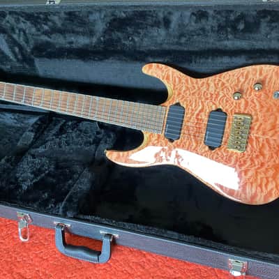 Refinished Jackson JS32-7 Dinky 7 String Guitar 3A Quilt Maple Coral Top image 4