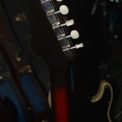 c. 1966 Vintage Harmony Holiday Bobcat, in Redburst w/DeArmond Gold foil PU's. New Black Dunlop Straplocks & New tuners installed, Fret markers installed, Ground installed & Set-Up, plus New Garry Black Hardshell Case image 8