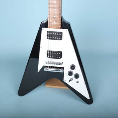 Flying V Style Electric Guitar in Black with White Pickguard image 4