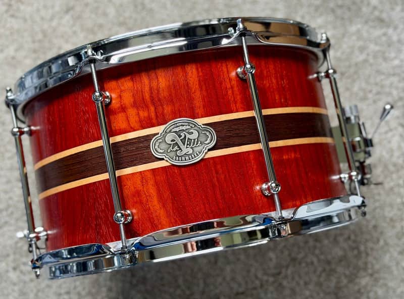 MINT - Daville (Doc Sweeney) Padauk 14x8 stave snare, satin, Canopus wires, sticks image 1