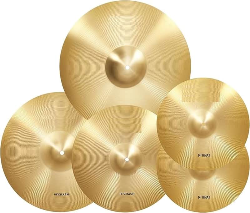 Cymbal Pack, 5 Pieces Drum Cymbals Set,14" Hi Hat Cymbals, 16" Crash and 18" Crash Cymbals, 20" Ride Cymbals for Drums Set image 1