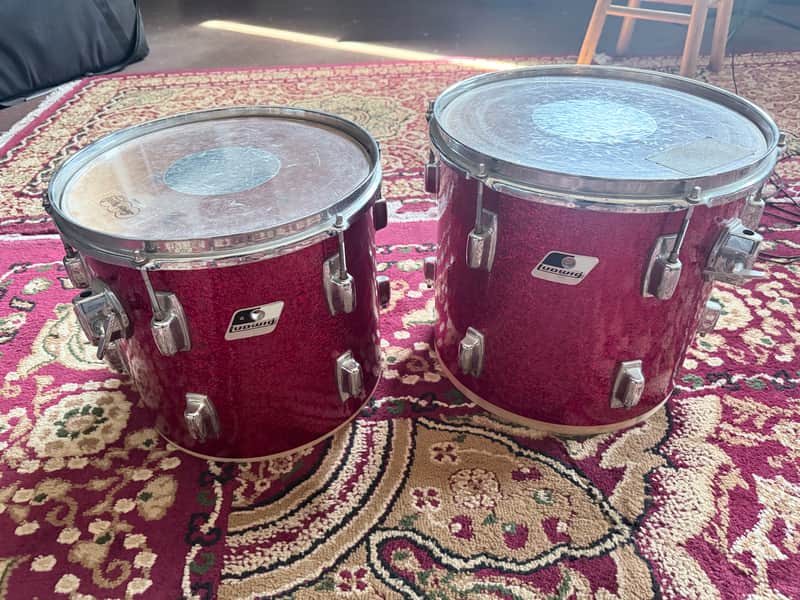 Ludwig Late 80's Early 90's - Red Sparkle USA 11x12 & 12x13 image 1