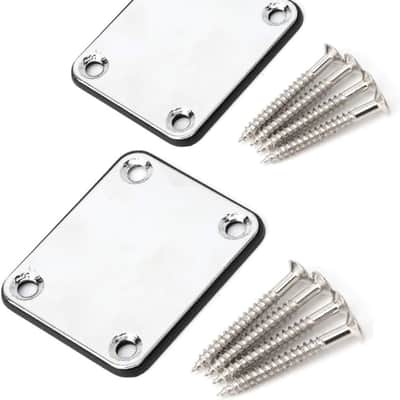2 Pack Guitar Chrome Neck Plates with Screws for Electric Guitars, Strat Tele Style Guitar Cigar Box Guitar Parts Repair Replace image 1