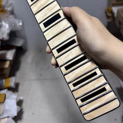 New DIY Gloss 22Frets Flame Maple Electric guitar Neck black square inlay Holes: 10 mm nut: 42mm image 4
