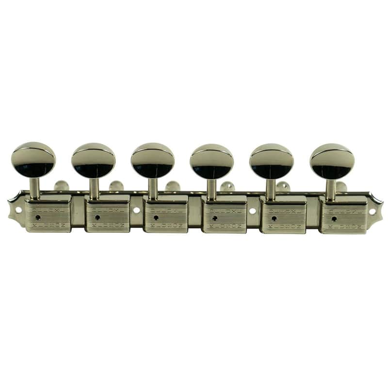 Kluson 6 On A Plate Deluxe Series Tuning Machines - Double Line - Nickel With Oval Metal Buttons image 1
