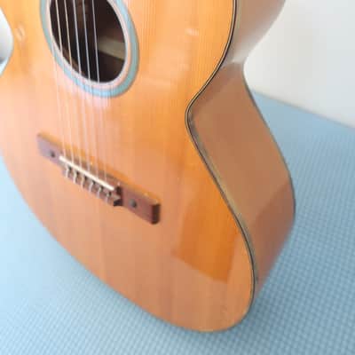 Vintage 1960-70s Kay Classical Acoustic Natural Guitar Clean Harmony Rare Jumbo Shape ?! A Jumbo Classical! Well Made Heavy Thick Tortoise Double Binding image 4