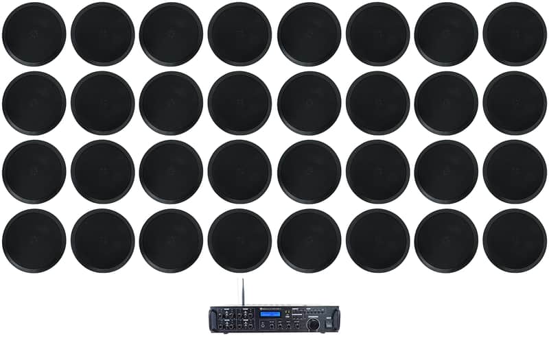 Rockville Rock Zone 8 Channel Amplifier+(32) 8" Black Ceiling Speakers For Hotel image 1