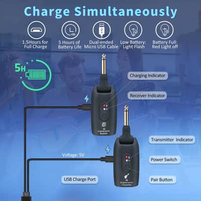 2.4GHz Wireless Guitar System Rechargeable Audio Wireless Transmitter Receiver for Guitar Bass Electric Instruments,Over 30m/100 Feet Transmission,270°Rotatable,4hours Woring Time（A9 Black） image 7