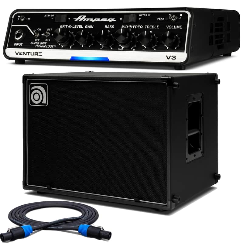 Ampeg Venture V3 300-Watt Portable Lightweight Bass Amp Head w/ Venture VB-210 2x10" Cab & Cable image 1