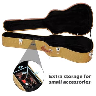 41" Yellow Portable Hardshell Acoustic Guitar Carry Case with Lock | Durable Wood & Leather Design with Plush Interior for Maximum Protection image 6