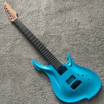 Blue Aluminum Guitar Body with Roasted Maple Wood Neck, Rosewood Fingerboard image 12