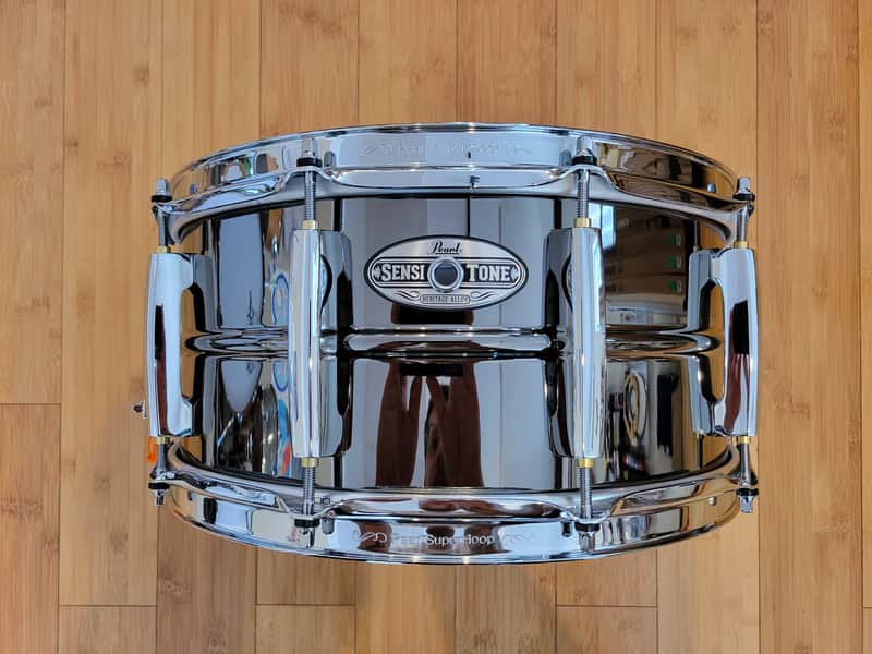 Snares - Pearl 6.5x14 Sensitone Heritage Black Nickel Over Brass Snare Drum image 1