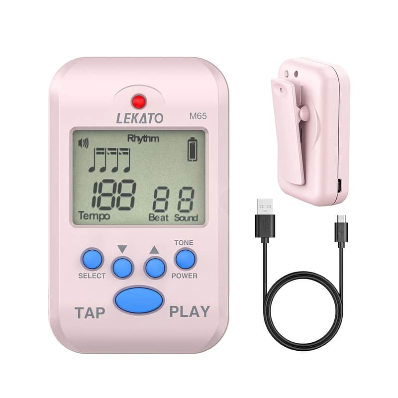 Digital Metronome, Rechargeable Lcd Electronic Mini Metronome, Human Voice, 10 Beat Sounds, Volume Adjustable, Clip On, Portable M65 Metronome For Piano, Guitar, Flute, Violin, Drum (Pink) image 1