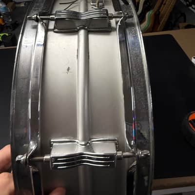 Ludwig No. 404 Acrolite 5x14" 8-Lug Aluminum Snare Drum with Pointed Blue/Olive Badge 1969 - 1979 - Matte Aluminum image 11