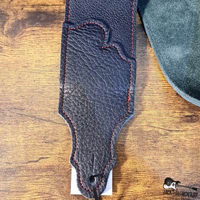 Franklin Strap 3" - Original Black Glove Leather Guitar/Bass Strap with Red Stitching image 2
