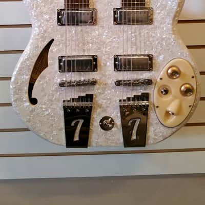 Italia Rimini Twin Double Neck, White Pearl, Redburst back 2015 NOS image 1