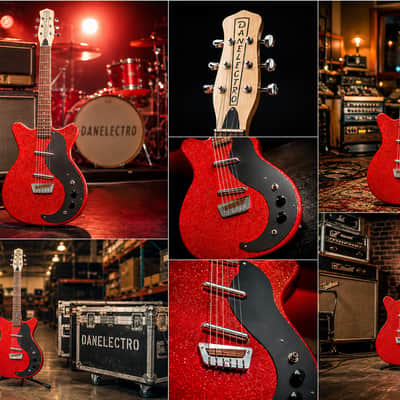 Danelectro GLITTER59-RED Semi-Hollow Spruce Body Maple Neck 6-String Electric Guitar image 1