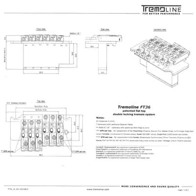 Tremoline FT36-R3-SP Stainless Steel double locking tremolo + R3 (42.8mm) Locking Nut, low profile image 12