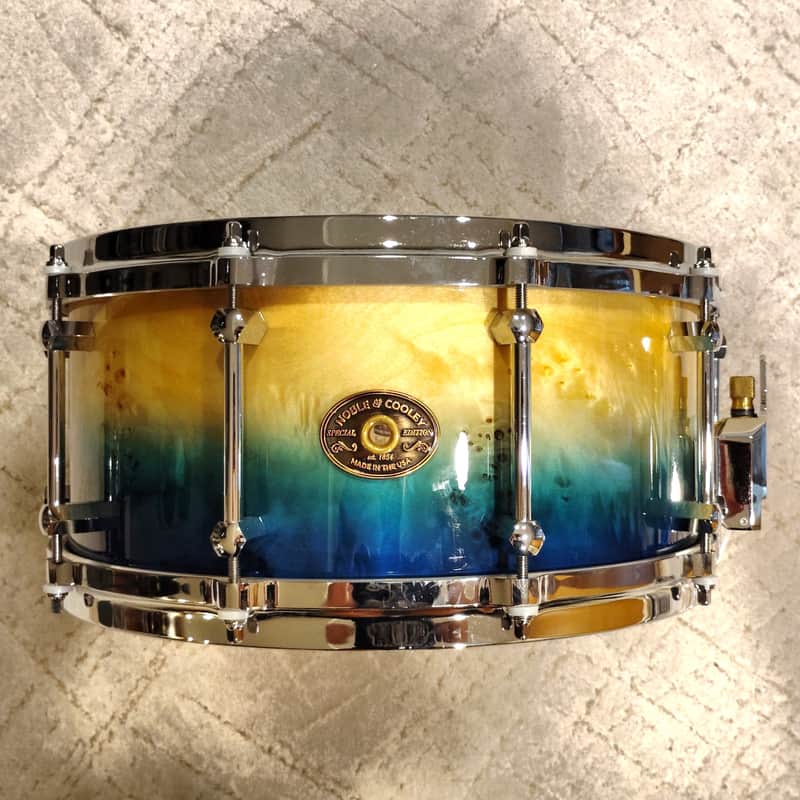 Noble&Cooley 6.5X14 Special/Limited Edition Maple Mappa Burl Snare Drum - High Gloss Aqua Marine Fade image 1