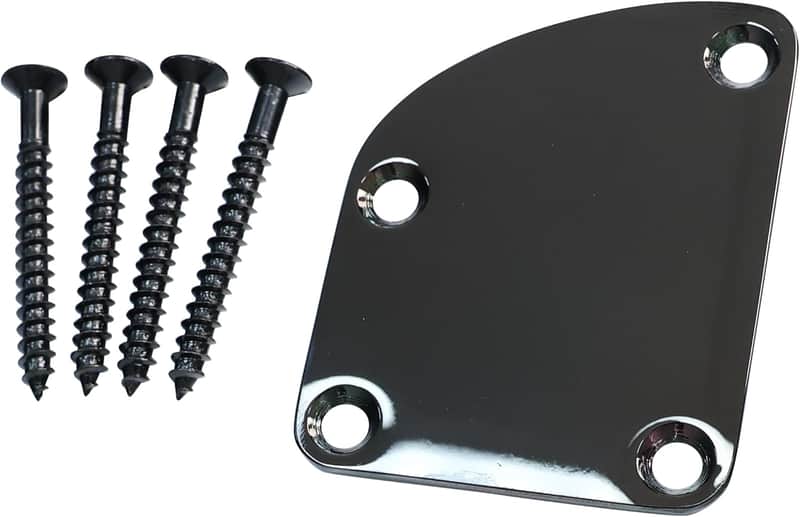 Electric Guitar Curved Neck Plate Stainless Steel Neck Joint Plate Compatible with Strat St Telecaster Tele Electric Bass Guitar Replacement Parts Vacuum Black image 1