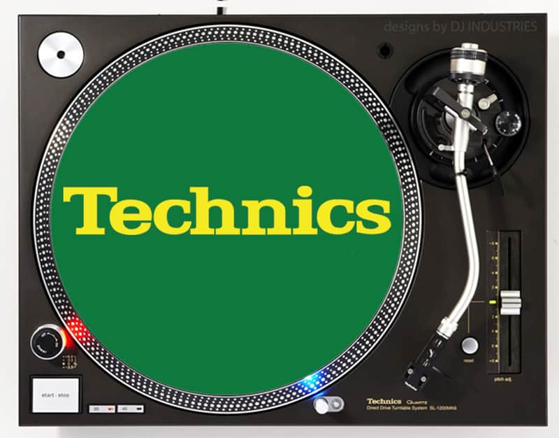 Technics Classic Yellow on Green - DJ slipmat for vinyl LP record player turntable image 1