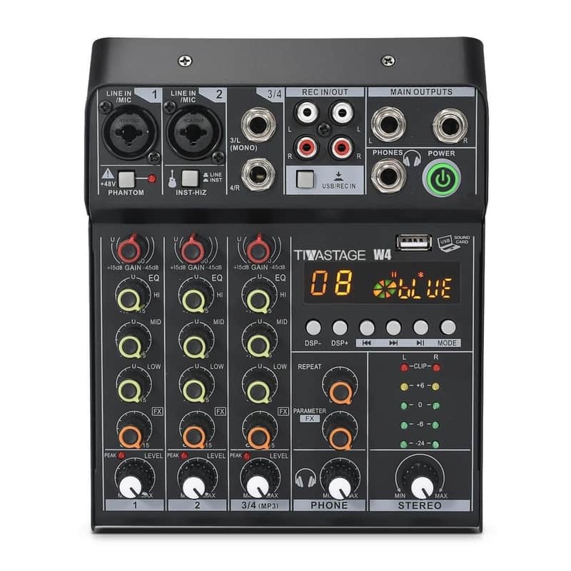 Audio Mixer Audio console Mini4 Portable 4-Channel DJ Mixer Console, Sound Mixing Board with USB BT image 1