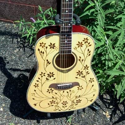 Seitzinger Custom Hand Engraved Pyrography Floral artwork Dreadnought Acoustic Guitar, DMS image 3