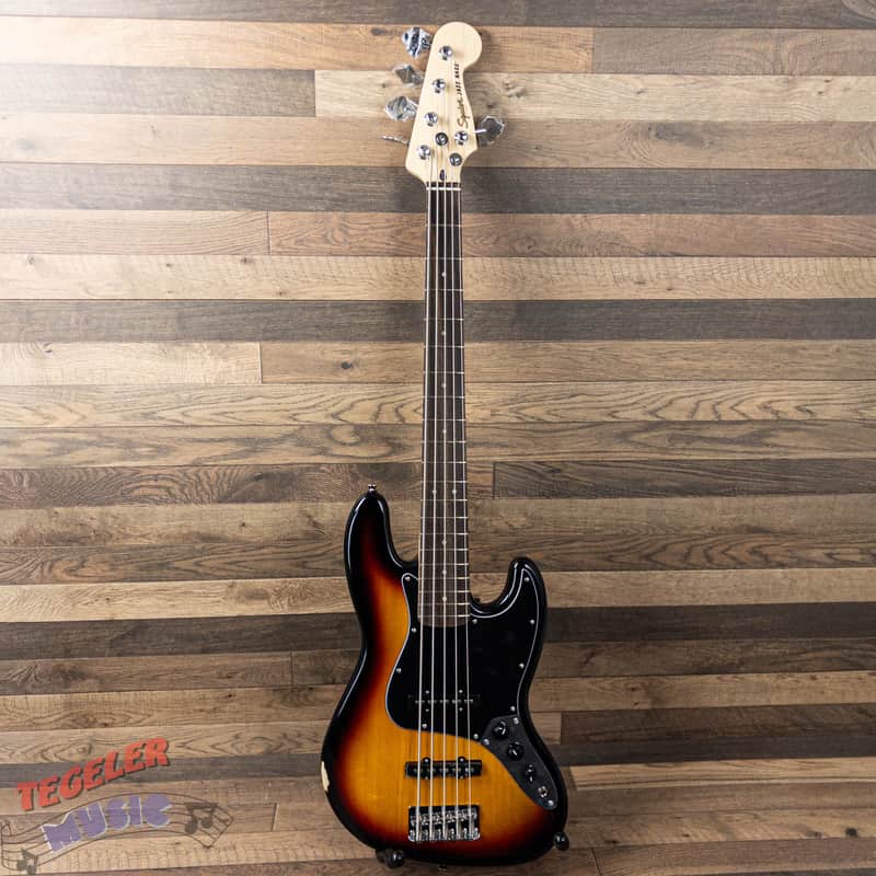 USED-Squier Affinity Series Jazz Bass V, 5-String Bass 3 Tone Sunburst Finish image 1