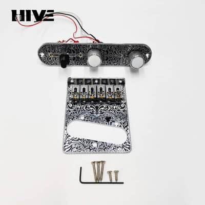 Loaded engraved Silver Guitar Tele Style Control Plate with Roller Saddles Bridge image 10