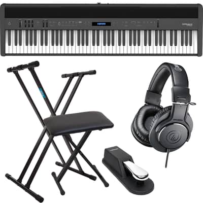 Roland FP-60X Portable Digital Piano (Black), Keyboard Stand, Bench,Sustain Pedal, ATH-M20X Bundle