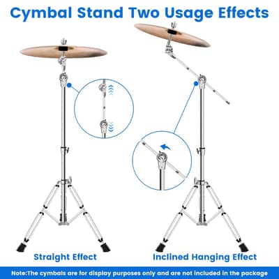 Cymbal Stand, Adjustable Cymbal Stand for Drum Hardware Percussion Mount Holder Gear Set Drum Hardware Set for Mounting Crash, Ride, Splash Cymbals, Double Braced Legs with Rubber Feet image 3