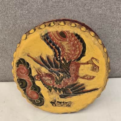 Vintage Chinese Tack Double Sided Painted Hand Drum 10 X 4 image 3