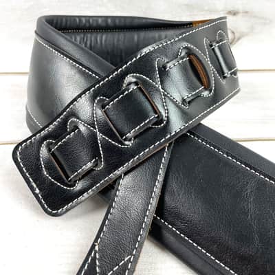 Walker and Williams C-22 Premium Black Signature Grain Leather 3" Wide Double Padded Guitar Strap For Acoustic, Electric, And Bass Guitars image 4