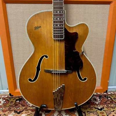 Vintage 1959 Hofner President Natural Blonde Acoustic Guitar Figured Maple Back image 1