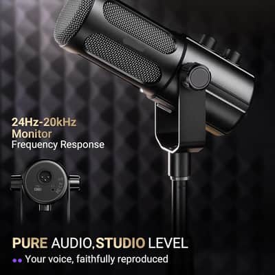 Vocal-Dynamic-Microphone, XLR-USB-Podcast-Microphone with Desktop Stand, Mute Button, Volume Knob, Studio Metal Built, Streaming-Mic for Content Creation, Music Recording image 3
