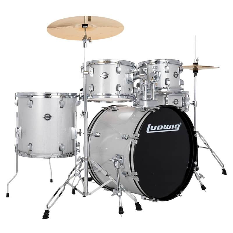 Ludwig LC190 Accent Fuse 5-Piece Complete Drum Set with Cymbals and Hardware, Silver Sparkle image 1