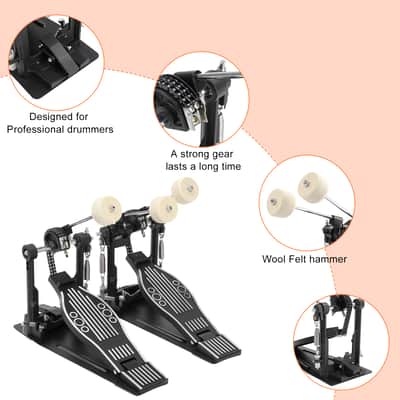 Cxxss Wool Felt Hammer Double Drum Pedal Professional Double Bass Drum Pedal Black image 14